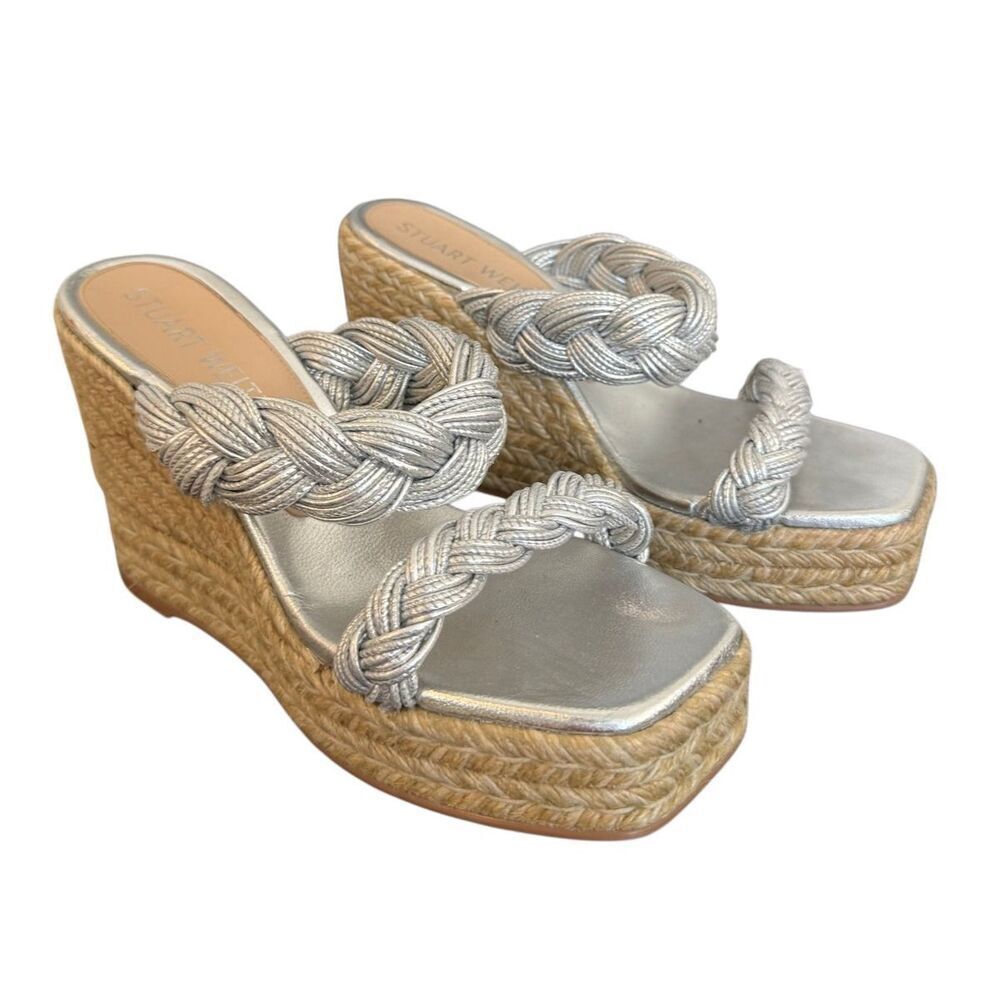 Stuart Weitzman braida espadrille silver wedge sandal size 8.5 - Picture 10 of 13